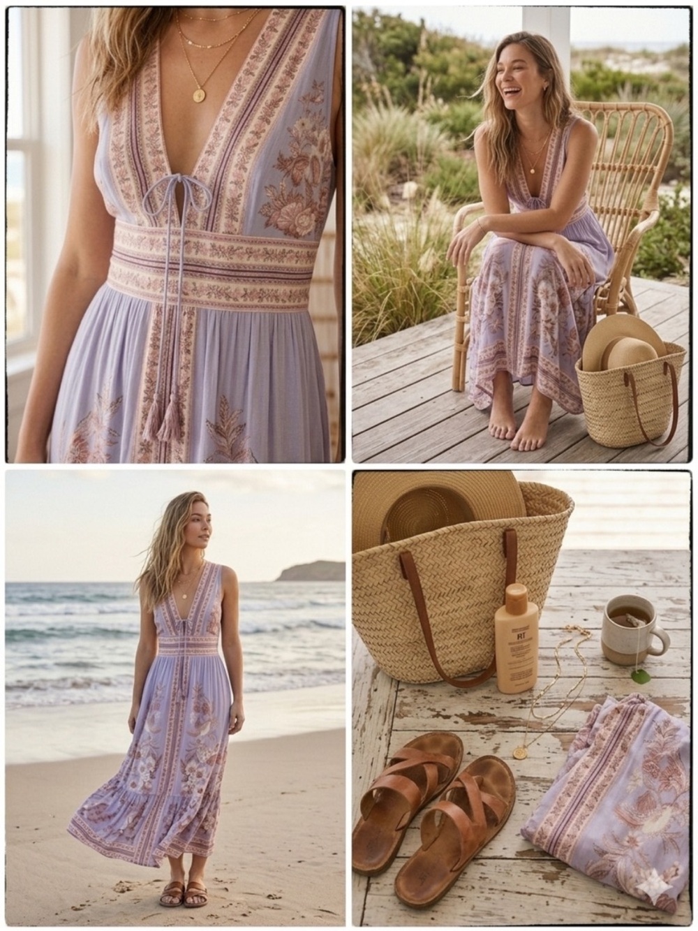 Caroline Constas Purple Floral Linen Maxi Dress Size L Large NWT - Picture 4 of 8